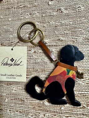 Patricia Nash Maggie Bag Charm Keychain Leather Black Tan Floral Dog